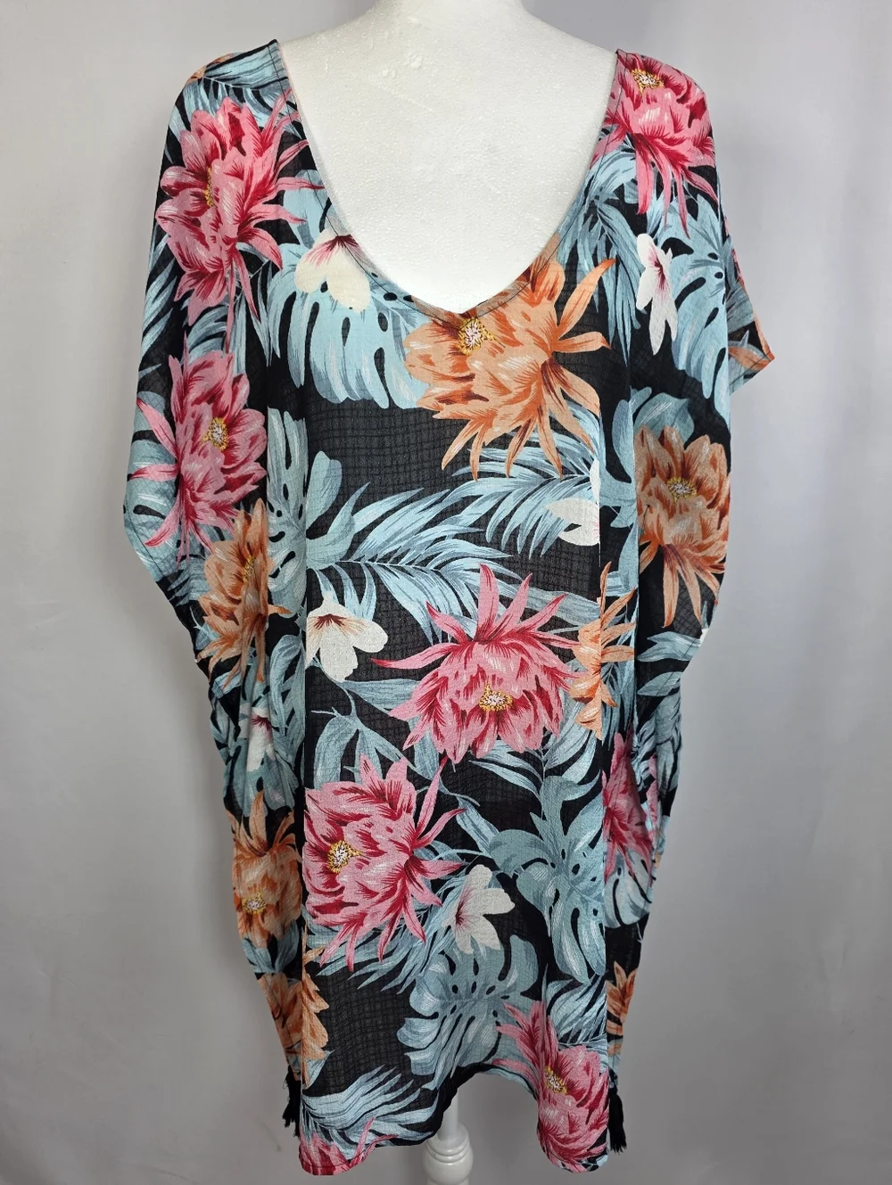 Kona Sol Tropical Floral Cover Up Dress Swim Tunic Criss Cross Back Size M‎